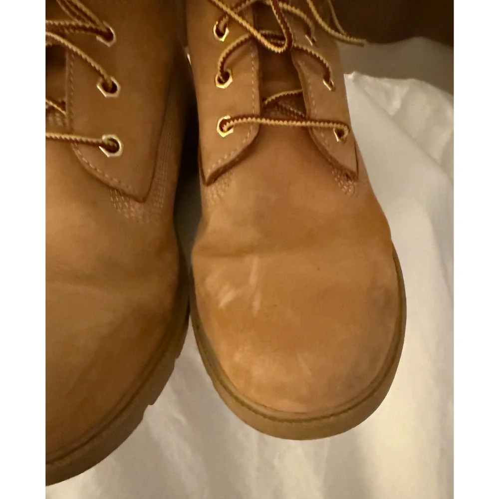 Timberland Boots Teen Boys Size 7 Wheat Tan Leather Lace Up 6 Inch Boots EUC